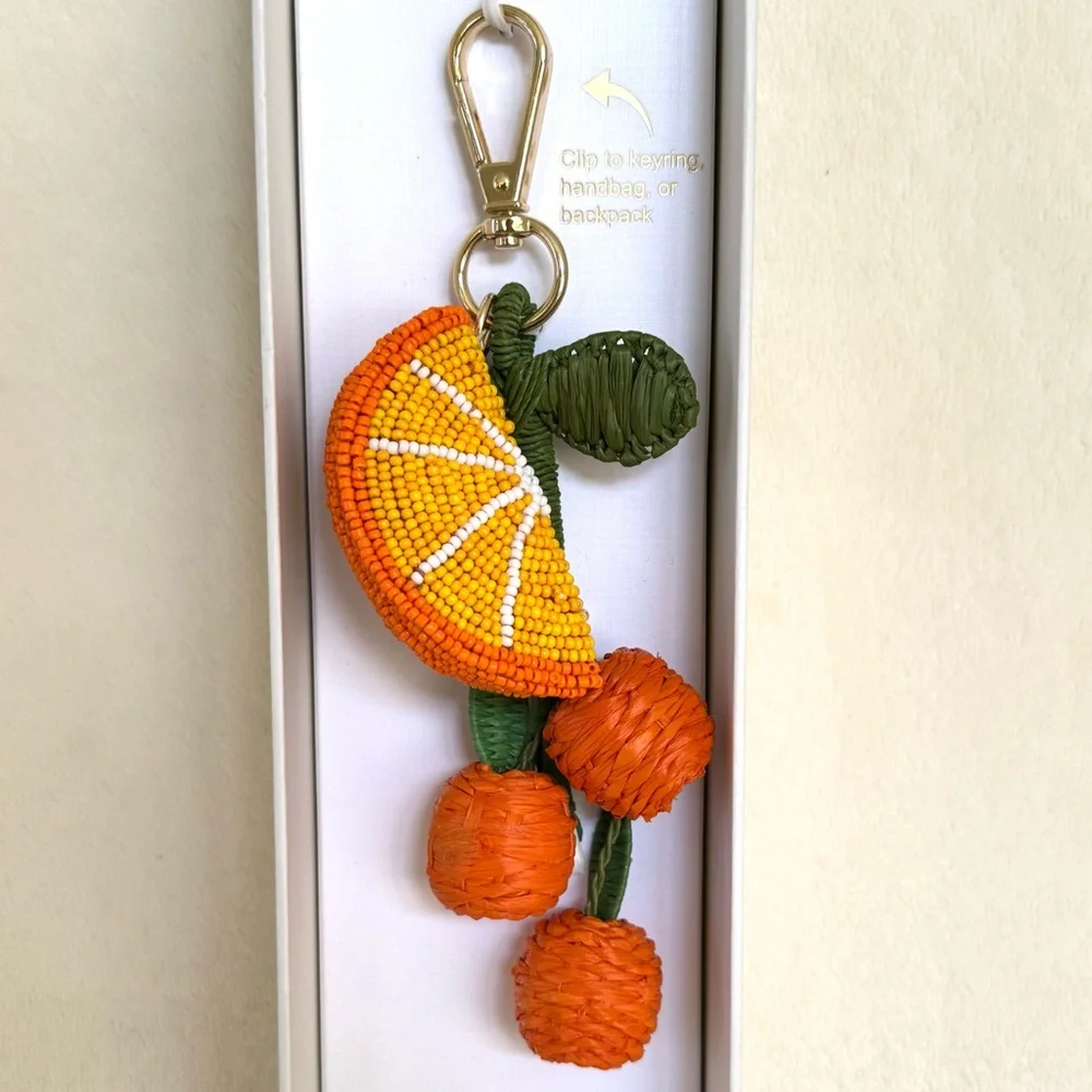 Haute Hippie Raffia & Beaded Orange Fruit Bag Charm